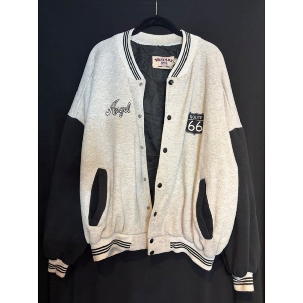 Women's Vintage Westark Gray & Black Route 66 Varsity Sweatshirt Jacket Size 2X